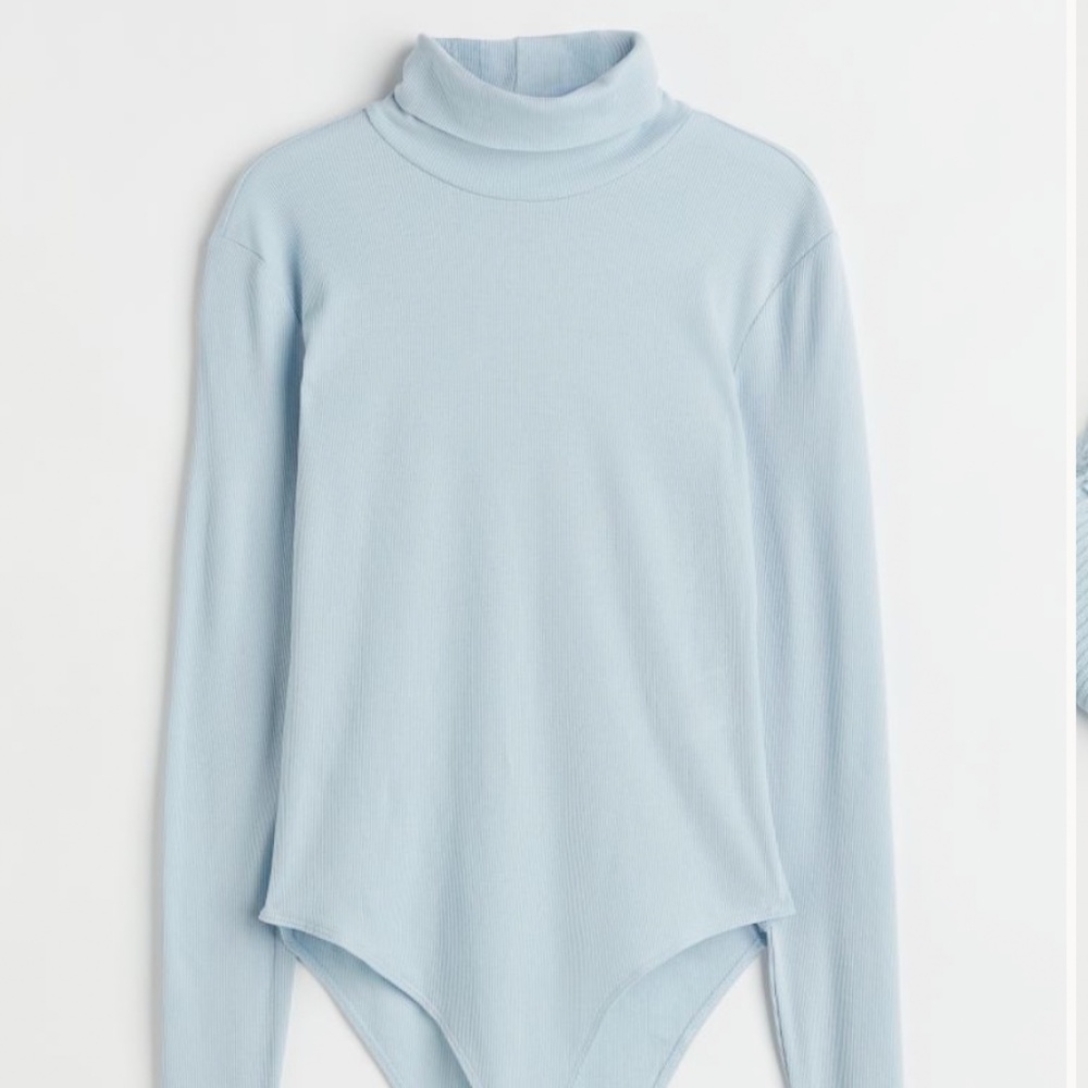 H&M Ribbed Turtleneck Bodysuit- Light Blue